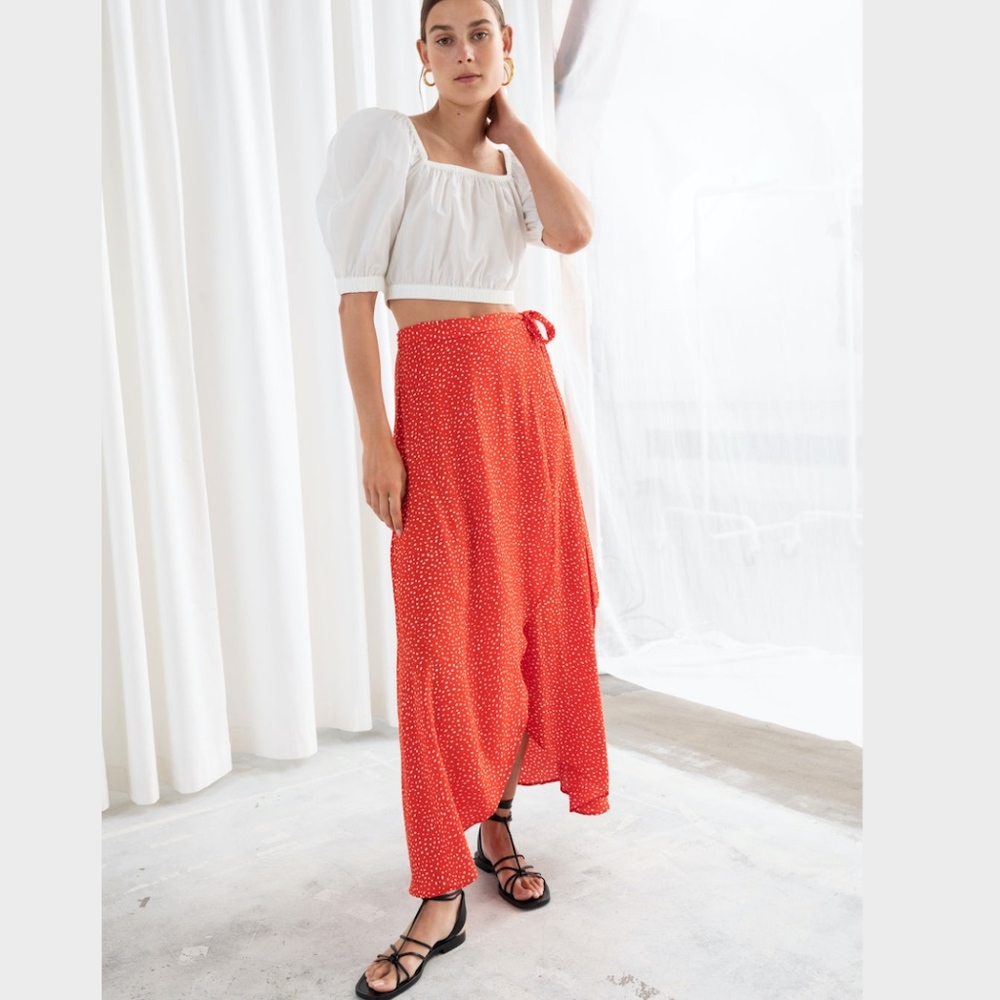 Other Stories Red Polka Dot Asymmetric Wrap Skirt